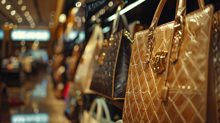 A shopping spree in a luxury boutique hands full of designer bags. - obrazy, fototapety, plakaty