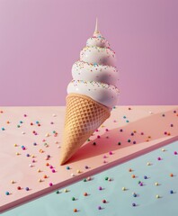 Delicious looking ice cream with colorful sprinkles against a pastel background, creating a playful...