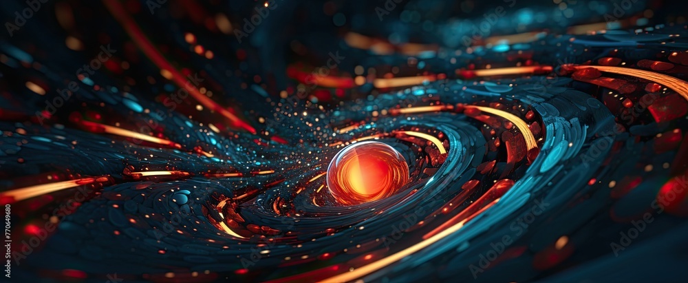 Poster a striking red line adorned with blue dots creates a futuristic and abstract image, evoking a sense 