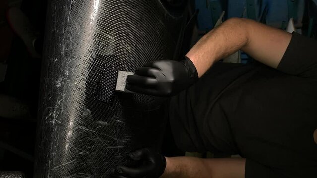 working with carbon. Liquid resin. vertical video. slow motion video. High quality video in 4K format.