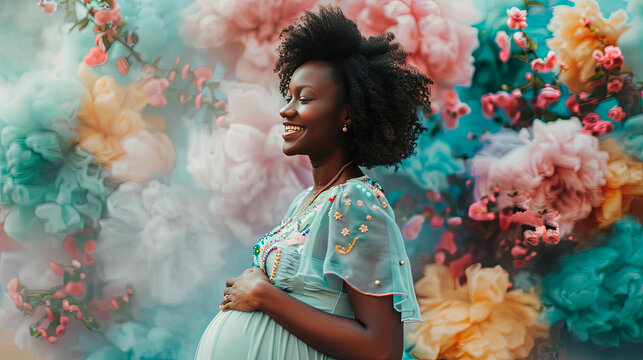 A pregnant woman in a colorful setting with smoke bombs, creating a vibrant and celebratory atmosphere for a maternity photo shoot.
