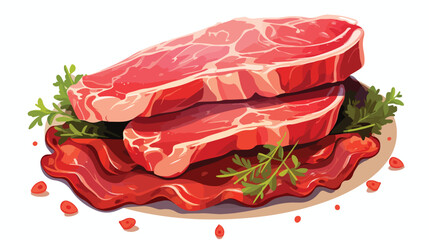 Fresh Red Raw Meat and Bacon Vector Composition fla