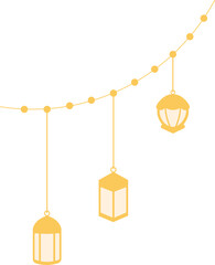 golden ramadhan and eid hanging decoration with beaded ropes, hiasan gantungan ramadhan dan indul fitri emas dengan tali manik-manik