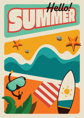 Summer holiday travel around the world concept decorative with sea and element in grid layout flat design style,