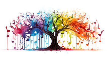 Colorful Musical Note Tree Abstract Art - obrazy, fototapety, plakaty