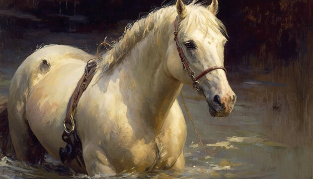 Horse classical portrait. Simulation in painting style.