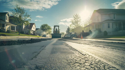 tractor straight road, asphalt
