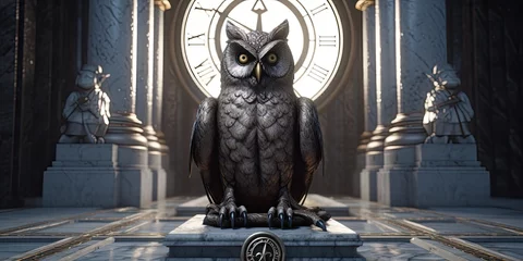 Fotobehang Representing wisdom and intelligence, the owl statue stands as a timeless symbol of knowledge. © Murda