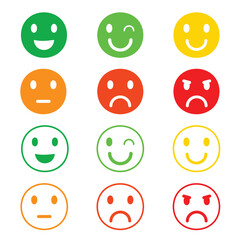 Emoticons icons set. Emoji faces collection. Emojis flat style. Happy happy, smile, neutral, sad and angry emoji. Line smiley face - stock vector