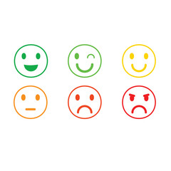 Emoticons icons set. Emoji faces collection. Emojis flat style. Happy happy, smile, neutral, sad and angry emoji. Line smiley face - stock vector