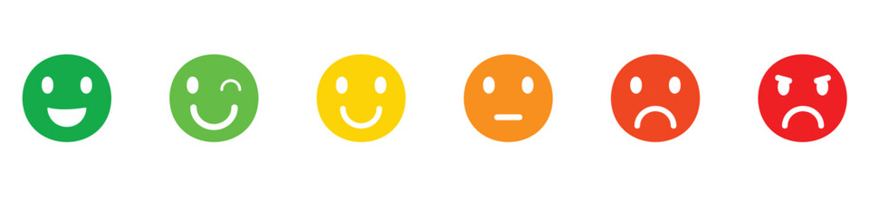 Emoticons icons set. Emoji faces collection. Emojis flat style. Happy happy, smile, neutral, sad and angry emoji. Line smiley face - stock vector