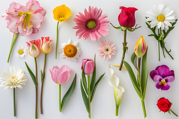 Beautiful Assortment of Colorful Flowers Isolated on a Plain Background - A Bright Display of Flora