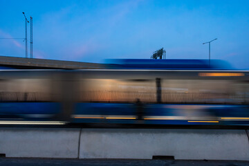 Stockholm, Sweden A blured Stockholm bus on the Skanstull bridge.