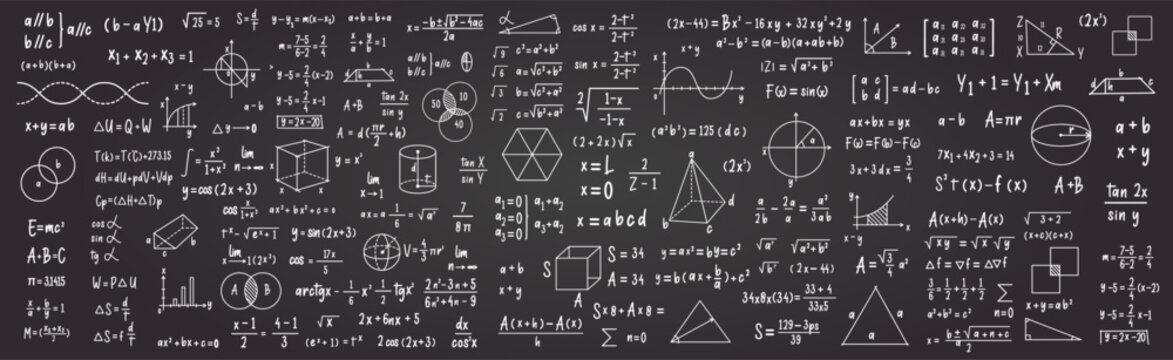 Hand drawn math symbols. Math symbols trendy modern geometric background.