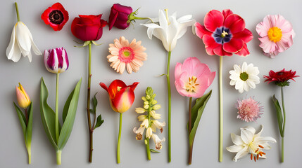 Beautiful Assortment of Colorful Flowers Isolated on a Plain Background - A Bright Display of Flora