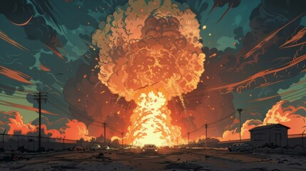 End of the world, nuclear strike. Big nuclear explosion. - obrazy, fototapety, plakaty
