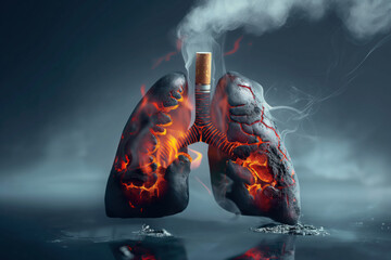 Smoking cigarettes causes dangerous damage to lungs and causes various diseases AI Generation