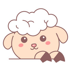 Cute sheep head icon vector isolated. Illustration of a funny baby animal with white fur. Happy little lamb.