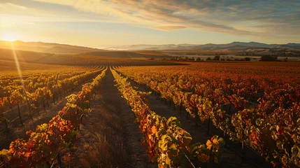 Gordijnen A sprawling sun-drenched vineyard at the peak of harvest showcasing the bounty and beauty of the land. © Finsch