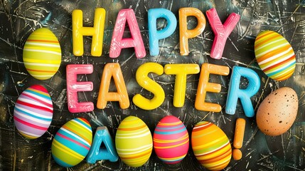colorful happy easter background with eggs around , Generative Ai  - obrazy, fototapety, plakaty