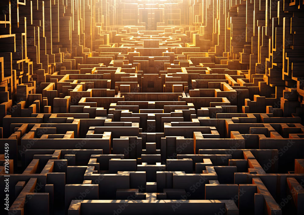 Poster abstract 3d render of a maze with light coming through it.