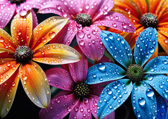 Beautiful bouquet of colorful flowers with water drops on petals