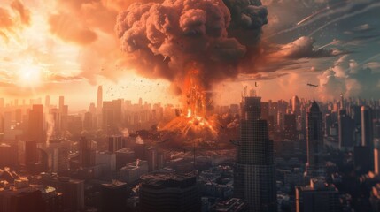 End of the world, nuclear strike. Big nuclear explosion. - obrazy, fototapety, plakaty