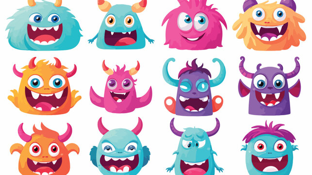 Funny Smiling Toothy Monsters with Horns Vector Set