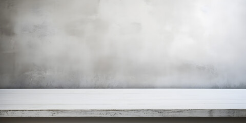  A close up of a concrete bench against a wall with a wooden floor, Gray wall and floor background