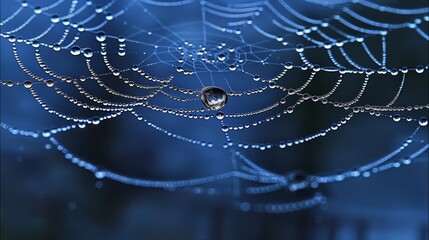 A spider web with many small water droplets on it
