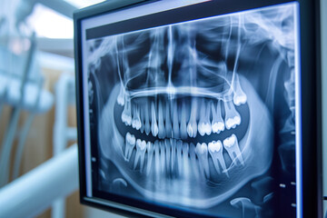 A doctor orthodontist examines a patient x-ray of teeth jaw AI Generative - obrazy, fototapety, plakaty