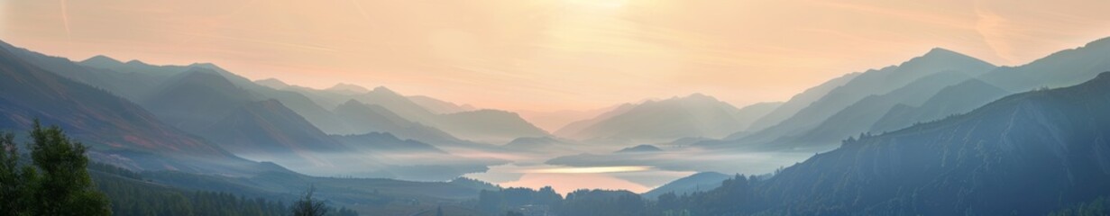 Fototapeta premium A mountain range with a lake in the foreground and a sky in the background