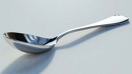 Craft a photorealistic image of a silver spoon its curvature shining