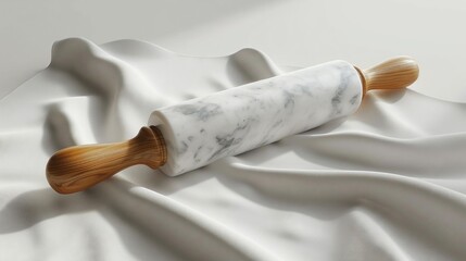 Generate a photorealistic image of a marble rolling pin cool and smooth