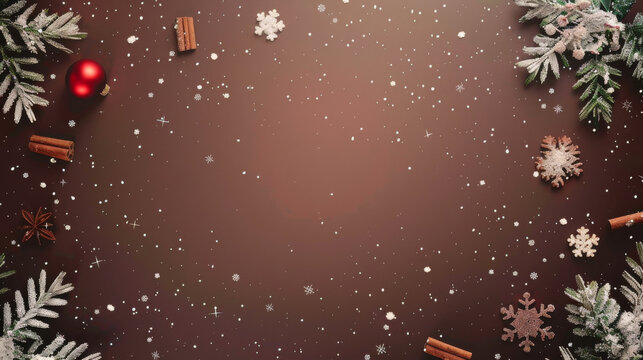 Brown Christmas fir branch background with space for text, generative ai