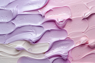 Pink, purple and white cake cream wavy embossed texture as wallpaper background. 
