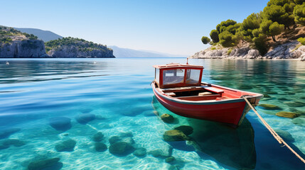 boat on the turquoise waters of the sea created with Generative AI technology