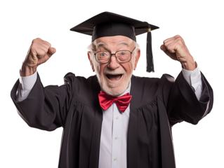 Senior Old Man Celebrating Graduation Isolated on Transparent Background
