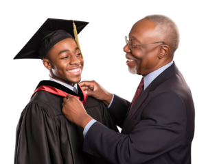 African American Proud Father And Son Graduation Isolated on Transparent Background
