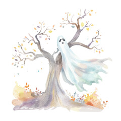 halloween ghost spirit watercolour vector illustration