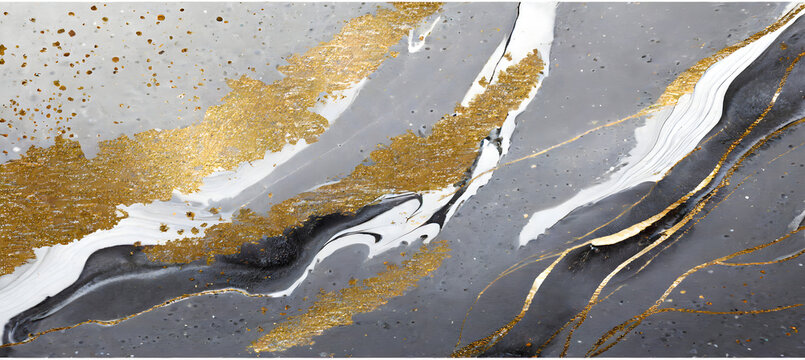 Minimalist gray marble canvas abstract painting background with gold texture. Generative AI.
