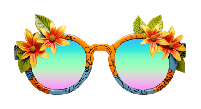 Glasses With Summer Design and Translucent Lens Isolated on Transparent Background
