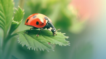 Fototapeta premium A ladybug is sitting on a leaf