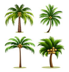 Palm Tree Summer Set Vector Illustration Style Isolated on Transparent Background
