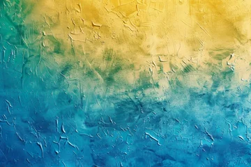 Tuinposter 青と黄色のパレットナイフの油絵（背景・抽象・グラデーション） © Maki_Illust