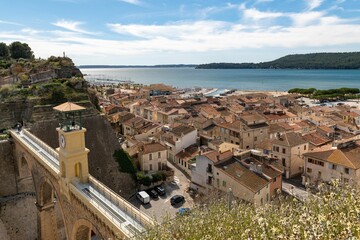 Saint Chamas, France with aqueduct and clock tower