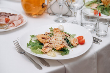 plate with caesar salad