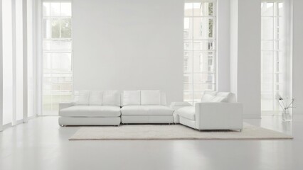 a living room with a white couch and a white coffee table
