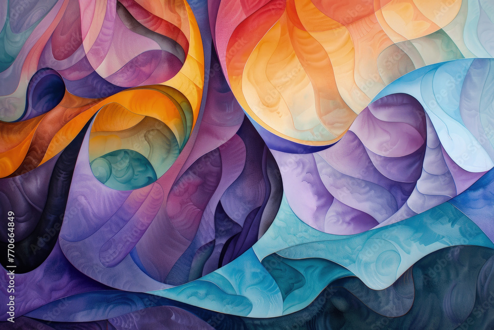 Poster a vibrant painting depicting a wave of various colors flowing across the canvas in a dynamic and ene
