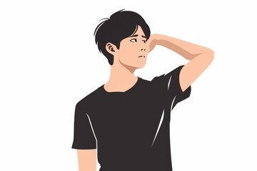 考えている日本人男性の横顔（背景なし・悩み・検討・集中・物憂げ）